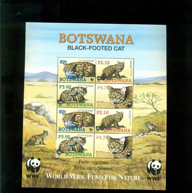 national parks of botswana national parks of africa botswana stamps Botswana black-footed cat felis nigripes African 2006 Botswana souvenir set 8-vals stamp wildlife animal stamp collecting topical stamps