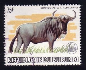 BURUNDI National Parks  WWF WILDEBEEST Stamp blue wildebeest Connochaetes taurinus herbivore African National Parks  Africa  savanna mammal animal wildlife 